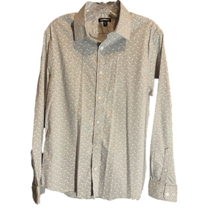 Express Gray Pattered Long Sleeve Button Down Shirt Medi…